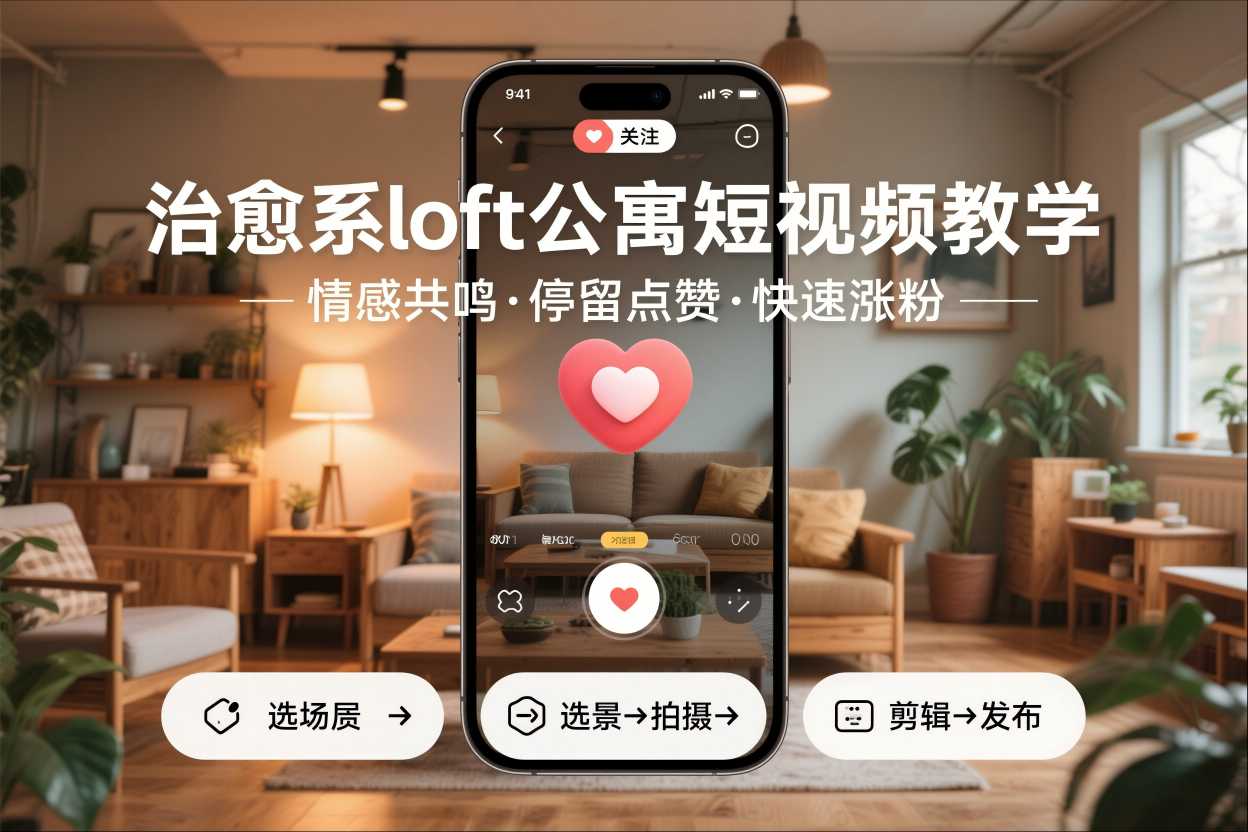 治愈系loft公寓短视频制作教学，情感共鸣引停留点赞关注，快速起号涨粉-生财