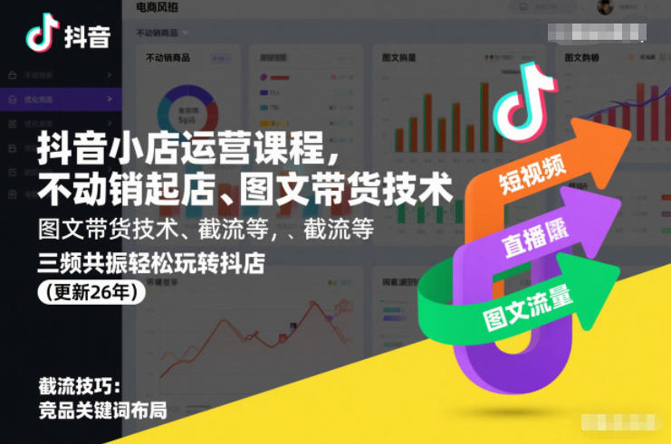 抖音小店运营课程,不动销起店、图文带货技术、截流等,三频共振轻松玩转抖店(更新26年)-生财