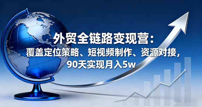 外贸全链路变现营:覆盖定位策略、短视频制作、资源对接,90天实现月入5w-生财