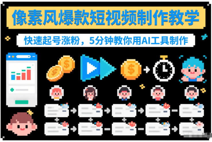 像素风爆款短视频制作教学,快速起号涨粉,5分钟教你用AI工具制作-生财