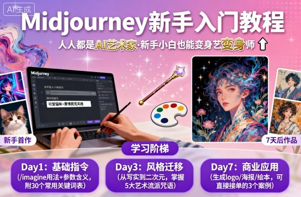 midjourney新手入门教程:人人都是AI艺术家,新手小白也能变身艺术大师-生财