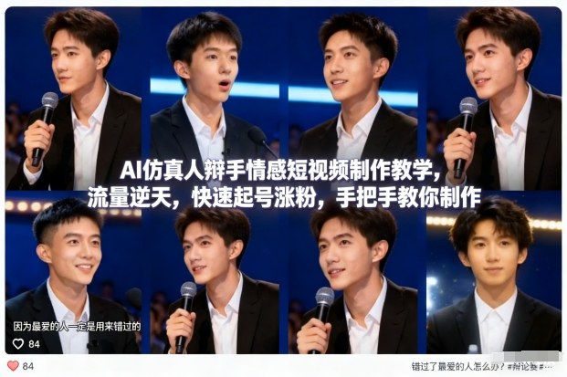 AI仿真人辩手情感短视频制作教学，流量逆天，快速起号涨粉，手把手教你制作-生财