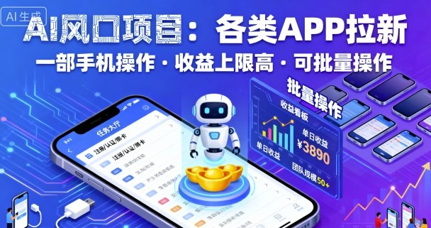 AI风口项目,各类APP拉新,一部手机就可以操作,收益上限高,可批量操作-生财