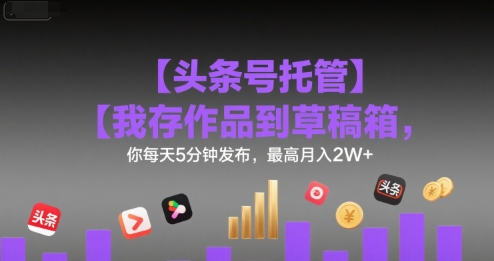 【头条号托管 】我存作品到草稿箱，你每天5分钟发布，最高月入2W+【揭秘】-生财
