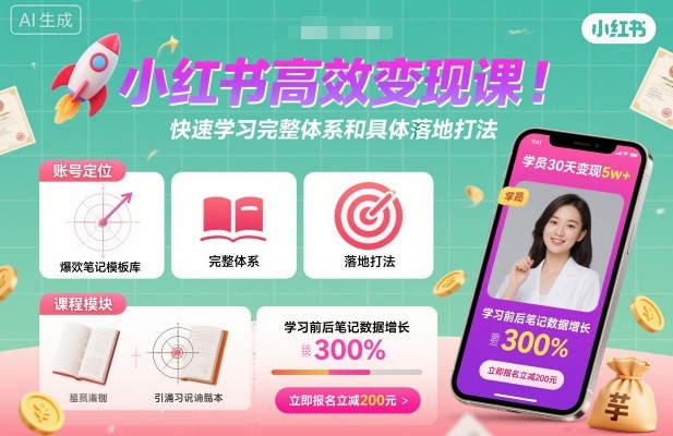 小红书高效变现课，快速学习小红书完整体系和具体落地打法-生财