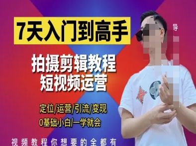 7天入门到高手,短视频剪辑运营高手课,定位 运营 引|流 变现,0基础小白一学就会-生财