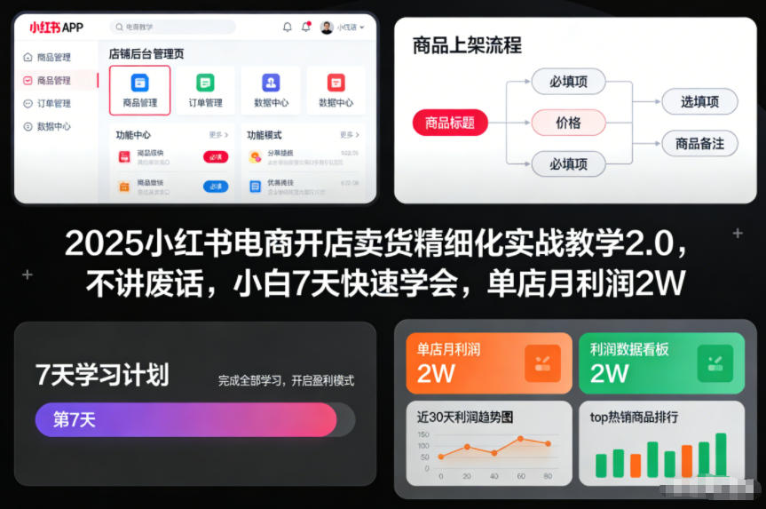2025小红书电商开店卖货精细化实战教学2.0，不讲废话，小白7天快速学会，单店月利润2W-生财