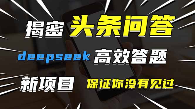 头条问答，刚出的新玩法！保证你没见过！用DeepSeek去高效答题，一个账…-生财
