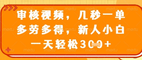 视频审核员,几秒一单,不限时间,不限地点,多做多得,新人小白一天轻松几张+【揭秘】-生财