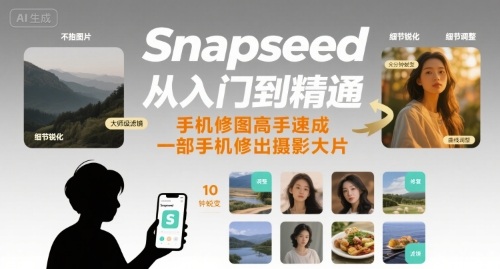 Snapseed从入门到精通，手机修图高手速成，一部手机就能修出摄影大片-生财