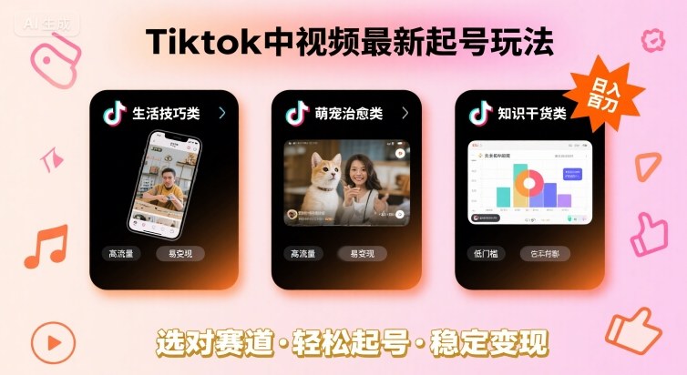 Tiktok中视频最新起号玩法，想要日入百刀，做好这几个赛道就可以了-生财