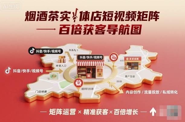 烟酒茶实体店短视频矩阵百倍获客导航图-生财