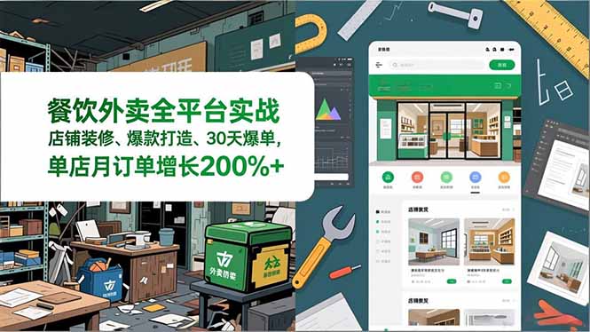 餐饮外卖全平台实战，店铺装修、爆款打造、30天爆单，手把手教学，单店月订单增长200%+-生财