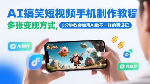 AI搞笑短视频手机制作教程,多张变现方式,5分钟教会你用AI做不一样的西游记-生财