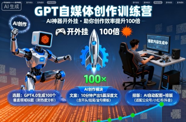 GPT自媒体创作训练营:AI神器开外挂,助你创作效率提升100倍-生财