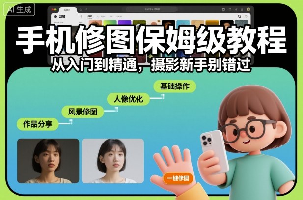 手机修图保姆级教程,从入门到精通,摄影新手别错过-生财