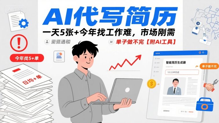 AI代写简历,一天5张+今年找工作难,市场刚需,单子做不完【附AI工具】-生财