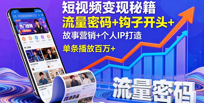 短视频变现秘籍,流量密码+钩子开头+故事营销+个人IP打造,单条播放百万+-生财