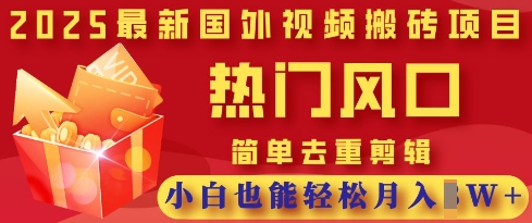 2025最新视频搬砖项目，热门风口，简单去重剪辑，小白也能轻松月入过W-生财