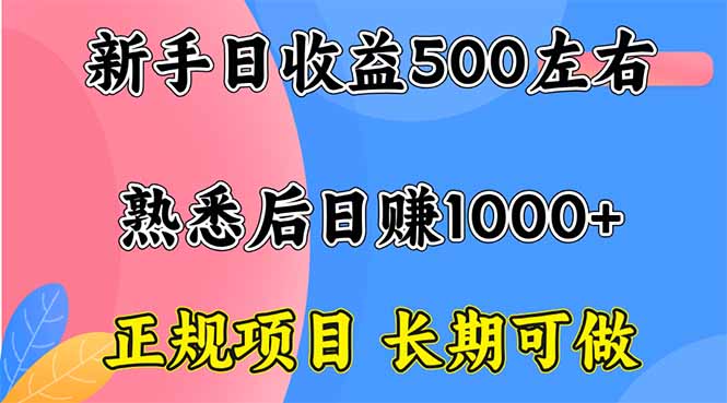 新手日收益500+ 正规项目 长期可做-生财