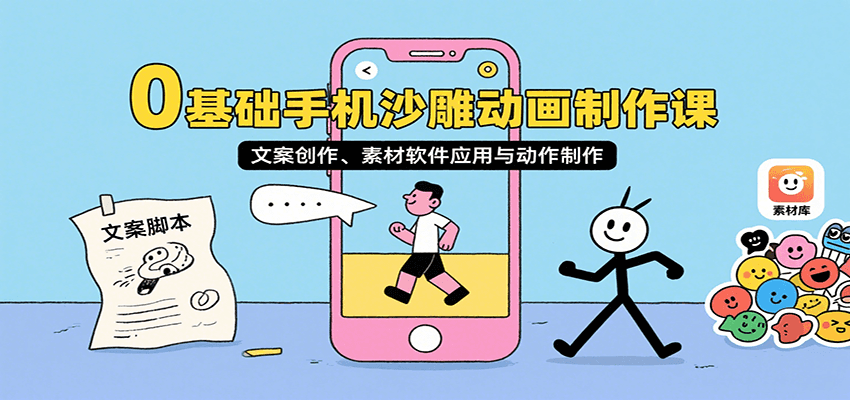 0基础手机沙雕动画制作课,文案创作、素材软件应用与动作制作-生财