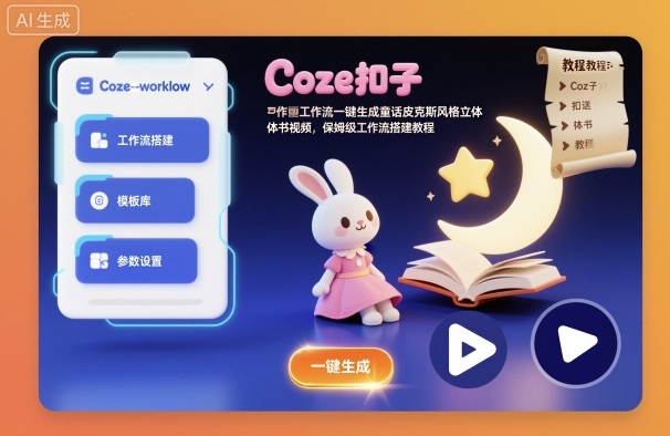 Coze扣子工作流一键生成童话皮克斯风格立体书视频，保姆级工作流搭建教程-生财