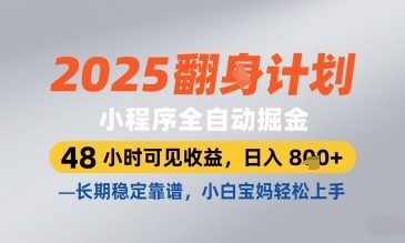 2025小程序全自动掘金，48 小时可见收益，日入8张，长期稳定靠谱，小白宝妈轻松上手【揭秘】-生财