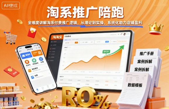 淘系推广陪跑，全维度讲解淘系付费推广逻辑，从理论到实操，系统化助力店铺盈利-生财