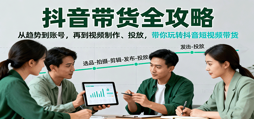 抖音带货全攻略:从趋势到账号,再到视频制作、投放,带你玩转抖音短视频带货-生财