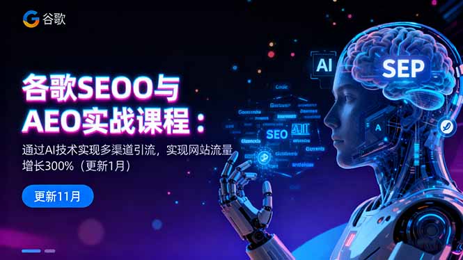 谷歌SEO与AEO实战课程:通过AI技术实现多渠道引流,实现网站流量增长300%-生财