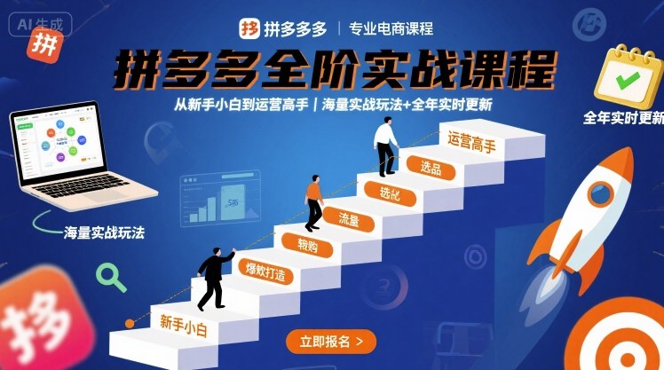 拼多多全阶实战课程,从新手小白到运营高手,海量实战玩法+全年实时更新【2025年9月更新】-生财