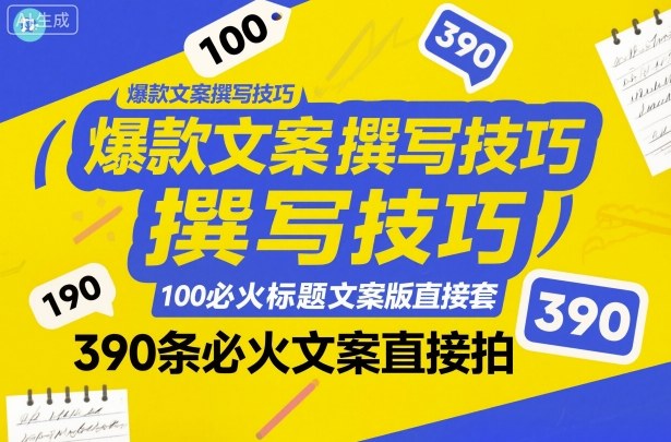 爆款文案撰写技巧,100个必火标题文案模版直接套,390条必火文案直接拍-生财
