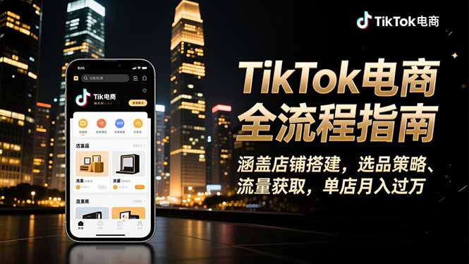TikTok电商全流程指南,涵盖店铺搭建、选品策略、流量获取,单店月入过万-生财