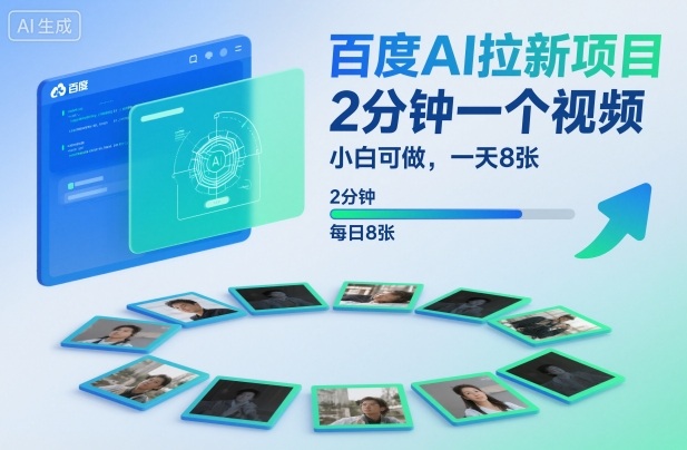 百度AI拉新项目，2分钟一个视频，小白可做，一天8张【附案例+保姆级教程】-生财