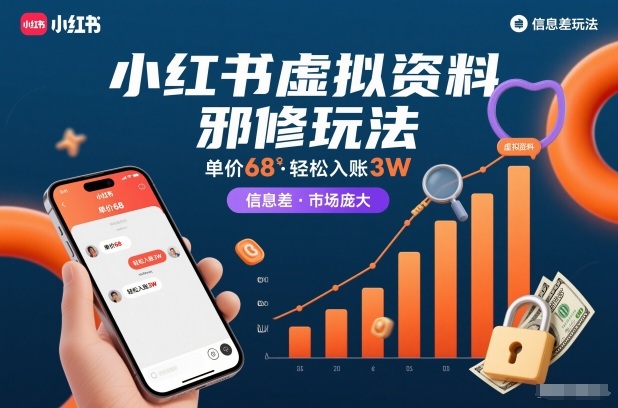 小红书虚拟资料邪修玩法，单价68，轻松入账3W，信息差玩法，市场庞大-生财