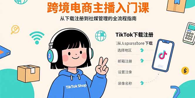 跨境电商主播入门课,TikTok下载注册,支付工具配置,社媒账号管理全流程-生财