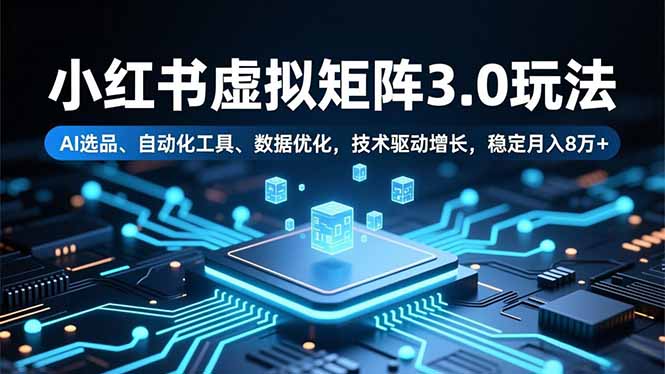 小红书虚拟矩阵3.0玩法,AI选品、自动化工具、数据优化,技术驱动增长,稳定月入8万+-生财