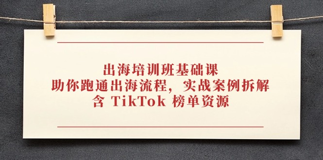 出海培训班基础课,助你跑通出海流程,实战案例拆解,含 TikTok 榜单资源-生财