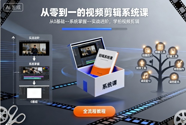 从零到一的视频剪辑系统课,从0基础--系统掌握--实战进阶,学拍视频剪辑-生财
