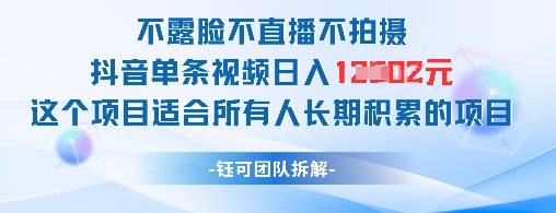 不露脸不直播不拍摄抖音单条视频日入1k+这个项目适合所有人长期积累的项目-生财