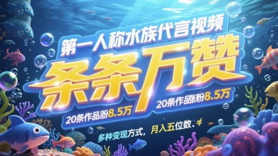 第一人称水族代言视频,条条万赞,20条作品涨粉7.8W,多种变现方式月入五位数-生财